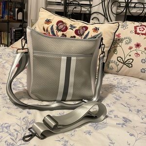 Crossbody grey & white Premium Neoprene purse, Interchangeable adjustable straps